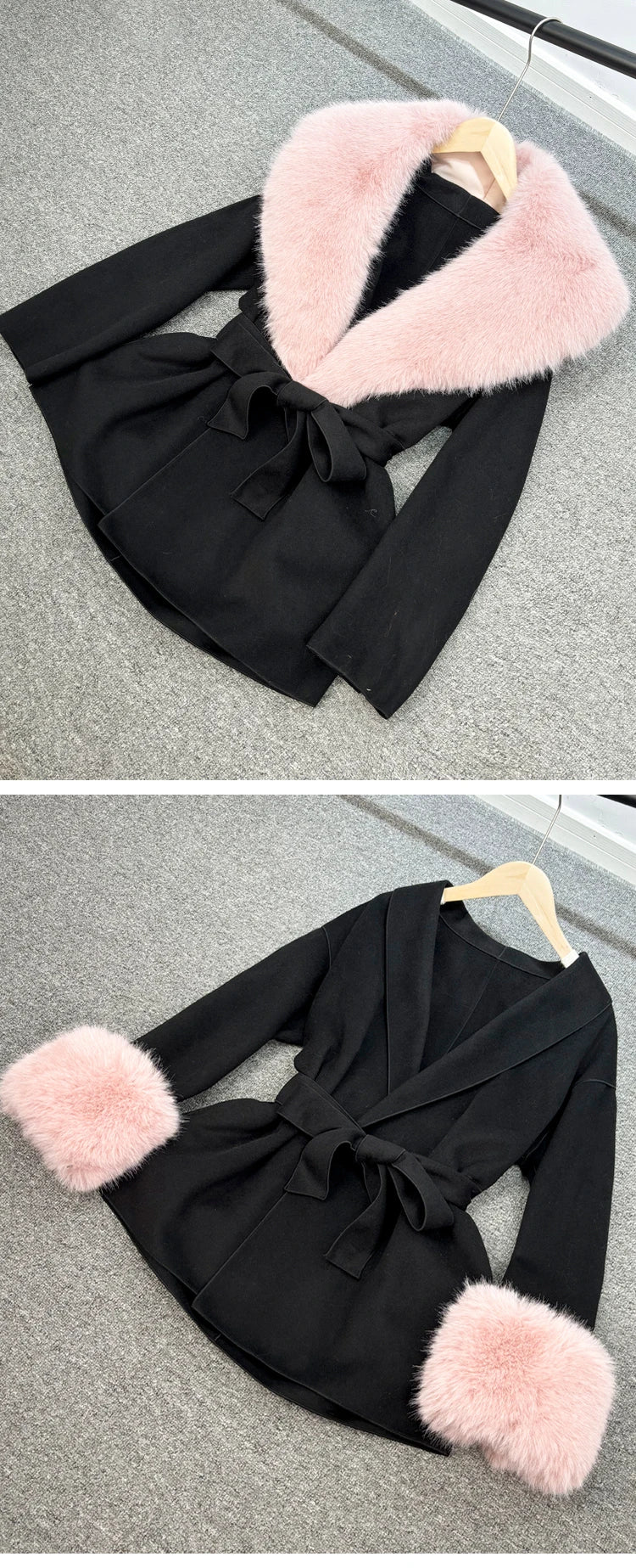 Elegant Cashmere and Wool Jacket with Removable Fur Collar