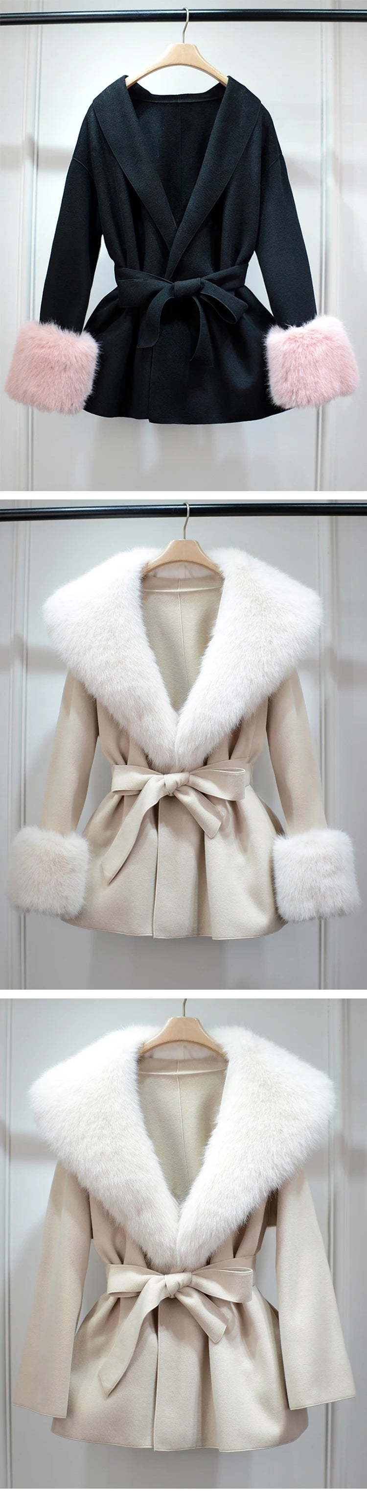 Elegant Cashmere and Wool Jacket with Removable Fur Collar