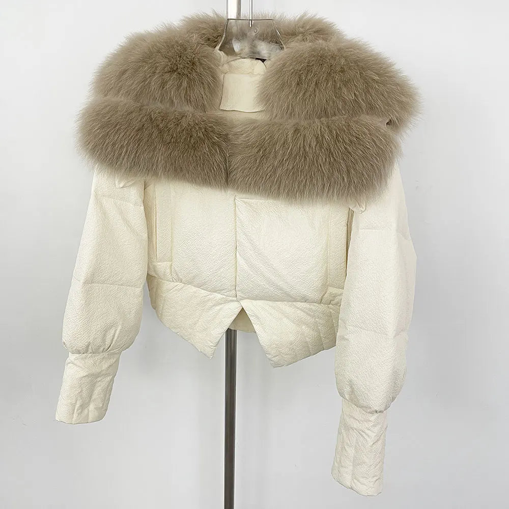 FoxTouch - Women’s Short Down Jacket with Fur Collar