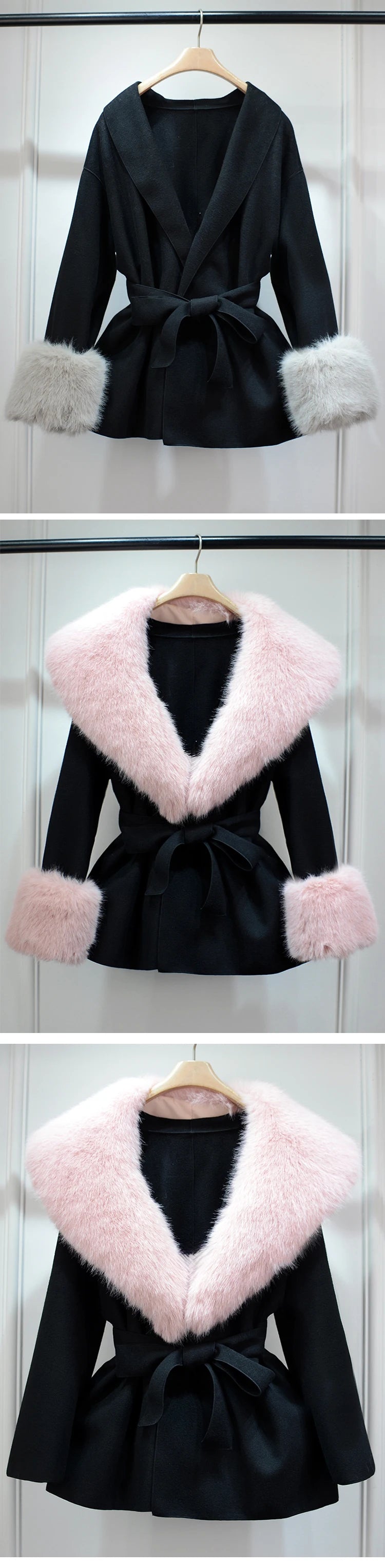 Elegant Cashmere and Wool Jacket with Removable Fur Collar