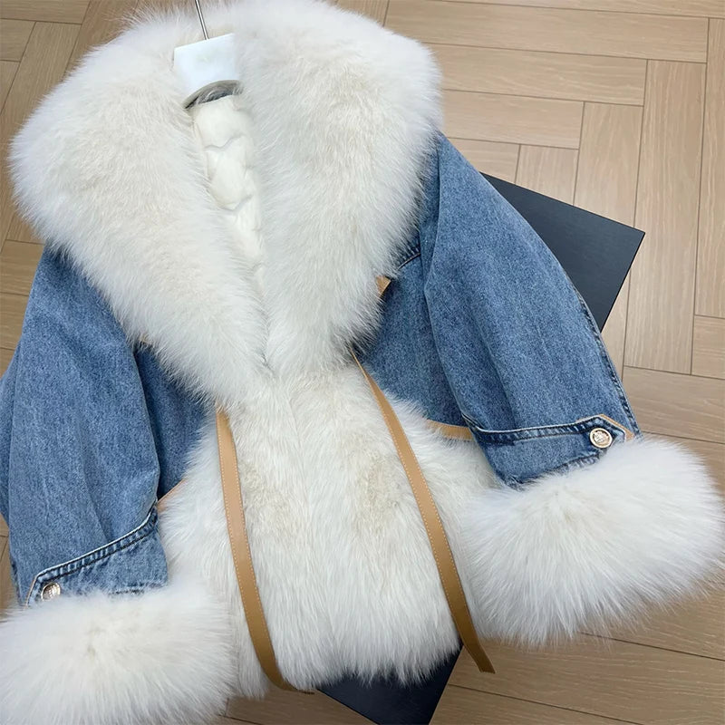 WinterGlam - Elegant Goose Down Coat with Faux Fur Accents