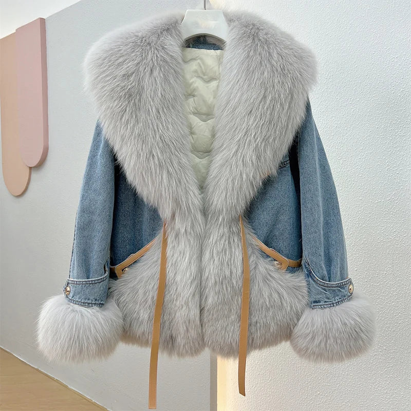 WinterGlam - Elegant Goose Down Coat with Faux Fur Accents