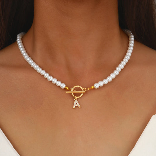 Fashion Letter Necklace with Pearl Accents