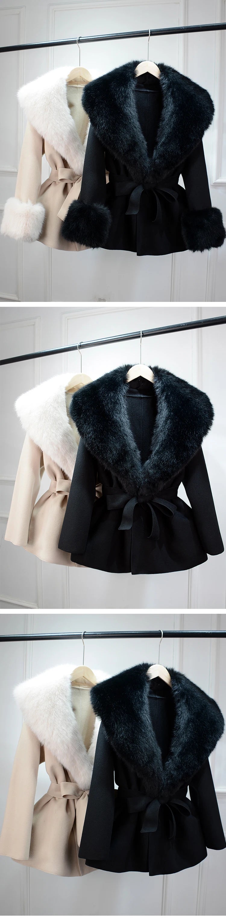 Elegant Cashmere and Wool Jacket with Removable Fur Collar