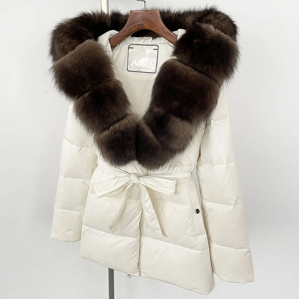 ElegantFox - Women’s Winter Coat with Real Fox Fur Hood