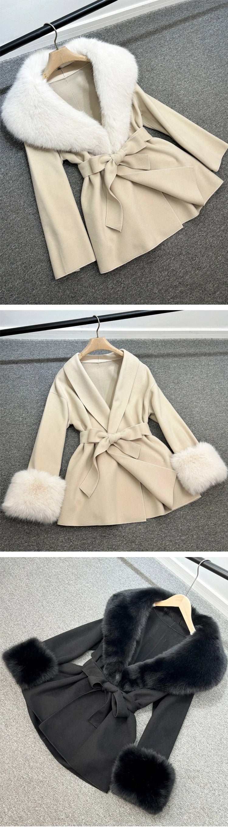 Elegant Cashmere and Wool Jacket with Removable Fur Collar