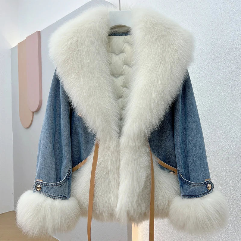 WinterGlam - Elegant Goose Down Coat with Faux Fur Accents