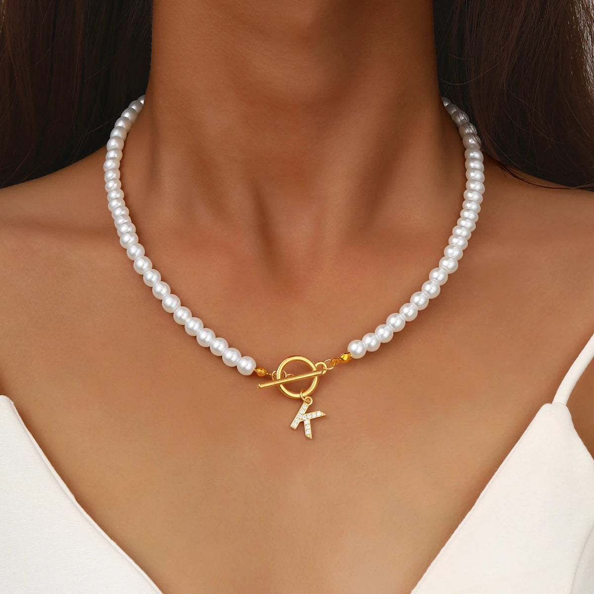 Fashion Letter Necklace with Pearl Accents