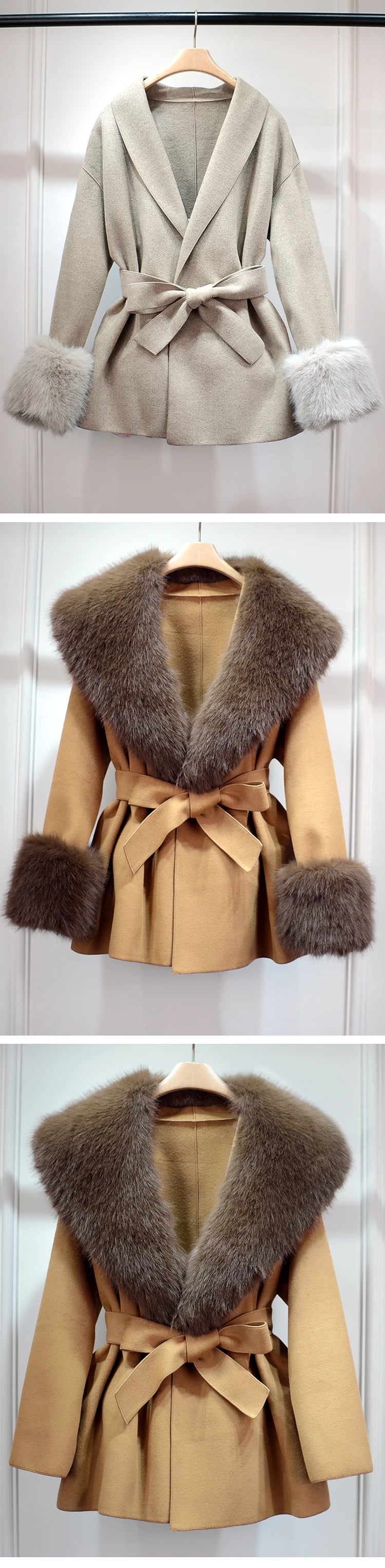 Elegant Cashmere and Wool Jacket with Removable Fur Collar