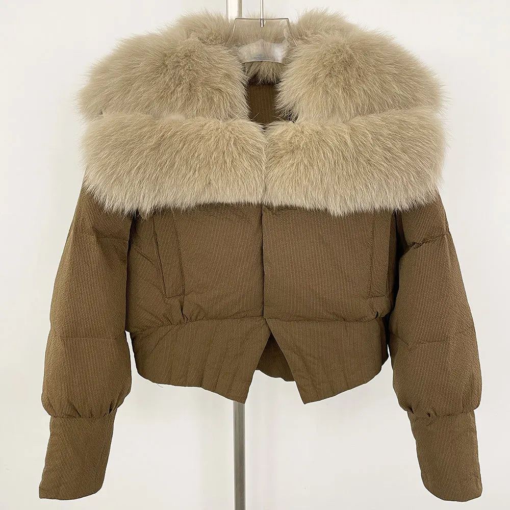 FoxTouch - Women’s Short Down Jacket with Fur Collar