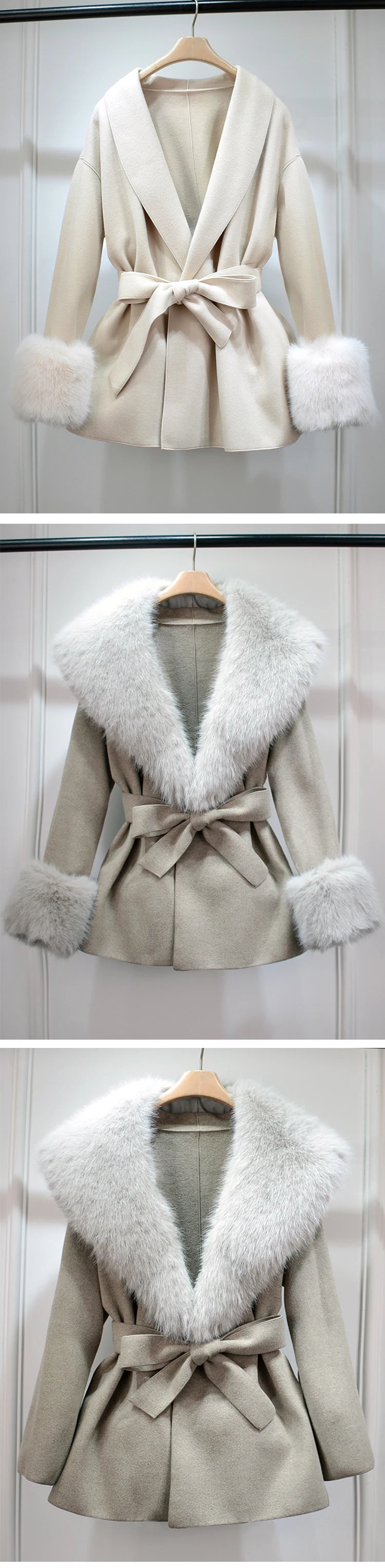 Elegant Cashmere and Wool Jacket with Removable Fur Collar