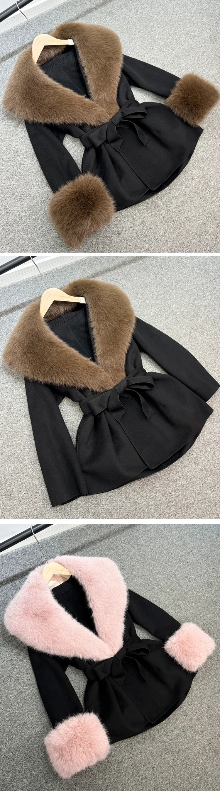 Elegant Cashmere and Wool Jacket with Removable Fur Collar