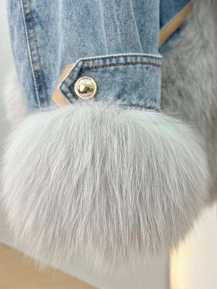 WinterGlam - Elegant Goose Down Coat with Faux Fur Accents